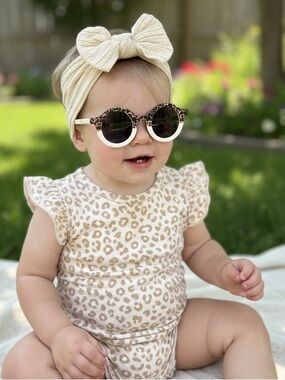 Kids Cream Bow Headband - And Leopard Retro Style prints Sunglasses Set